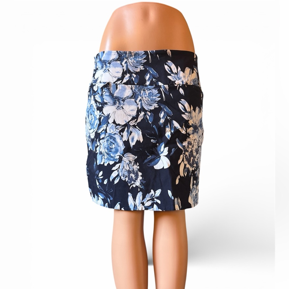 Stretch skort pull on tummy control Blue and white watercolor Women's skirt